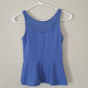 XS Express Blue Peplum Lace Top Shirt